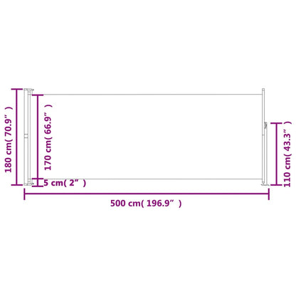 Toldo lateral retrátil para pátio 180x500 cm castanho