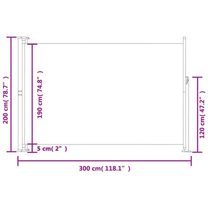 Toldo lateral retrátil para pátio 200x300 cm cinzento