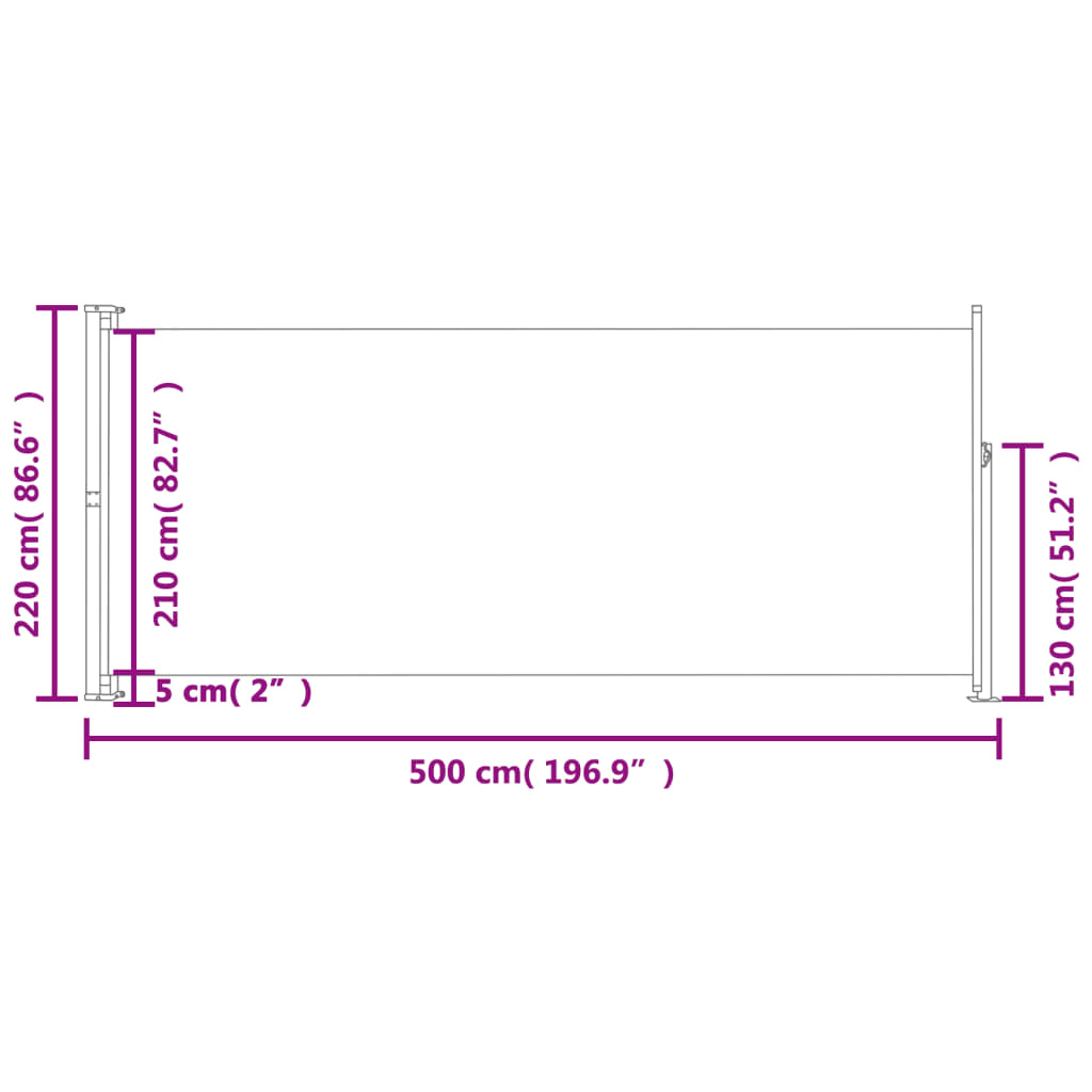 Toldo lateral retrátil para pátio 220x500 cm cinzento