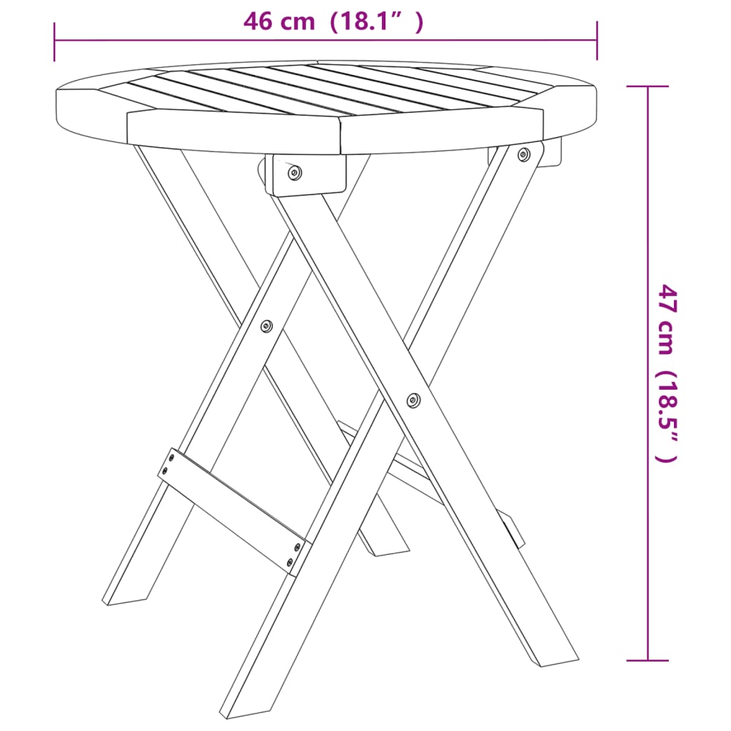 Mesa de jardim dobrável Ø 46 cm madeira de acácia maciça branco