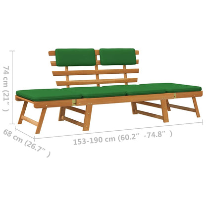 Banco de jardim com almofadões 2-em-1 190 cm acácia maciça