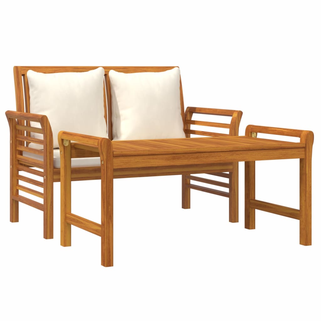 2 pcs conj. lounge jardim c/ almofadões branco nata acácia