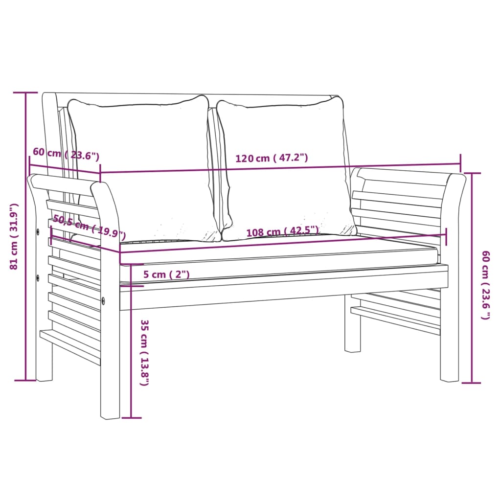 2 pcs conj. lounge jardim c/ almofadões cinza-escuro madeira