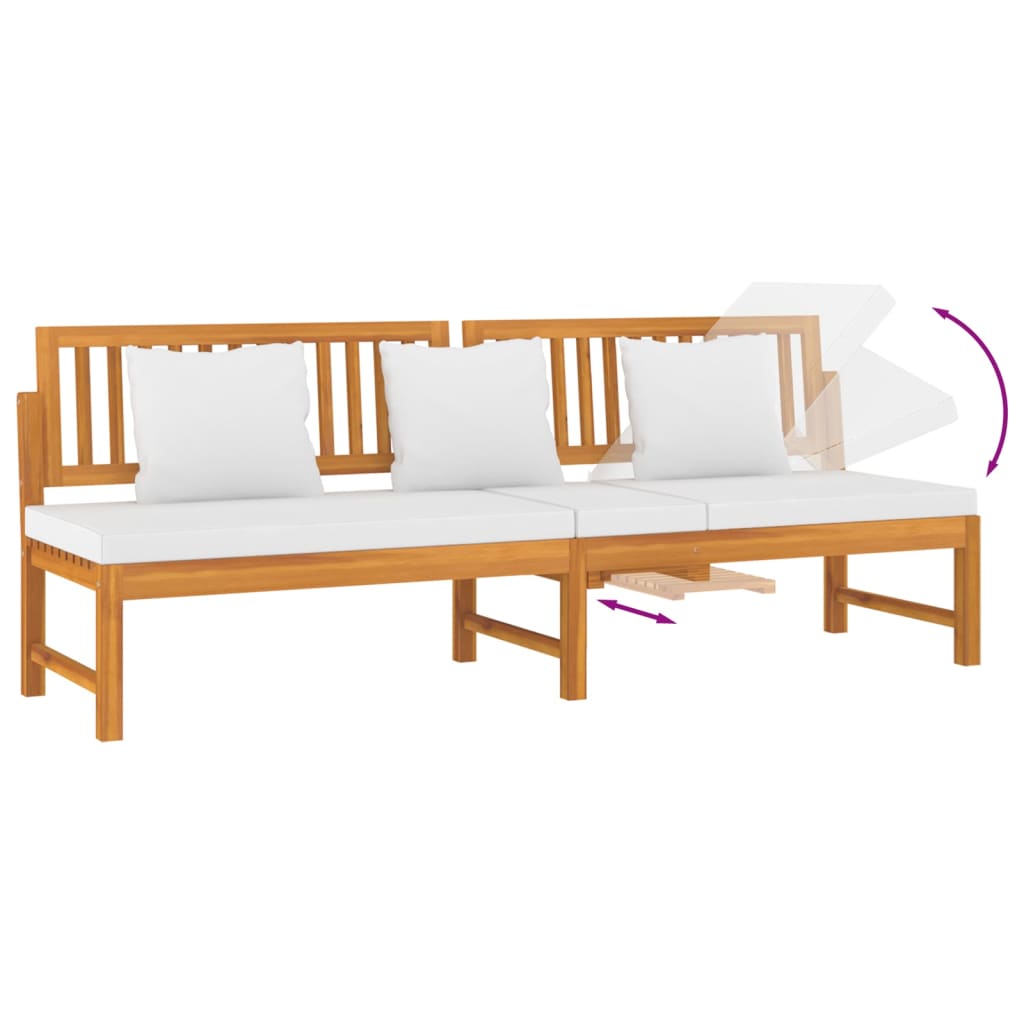 Sofá-cama c/ almofadão creme 200x60x75 cm madeira acácia maciça