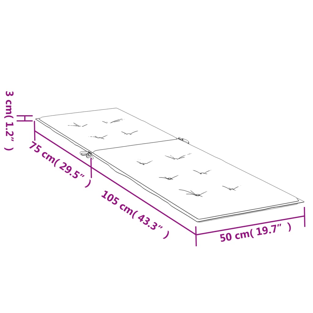 Almofadão para cadeira de terraço (75+105)x50x3cm preto