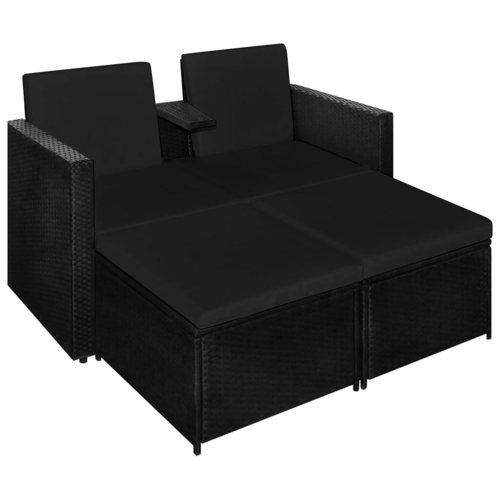 3 pcs conjunto lounge para jardim c/ almofadões vime PE preto