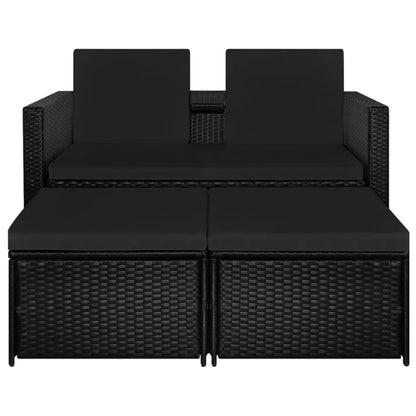 3 pcs conjunto lounge para jardim c/ almofadões vime PE preto