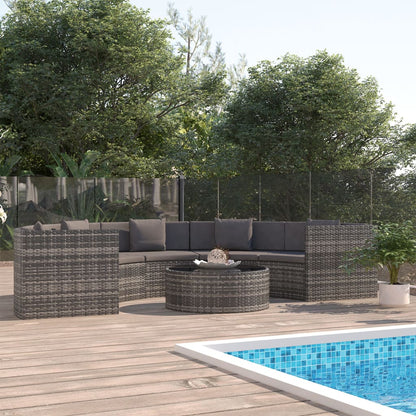 Conjunto Lounge King de Jardim em Vime Cinzento - Sofá em Lua e Mesa de Centro - Design Moderno