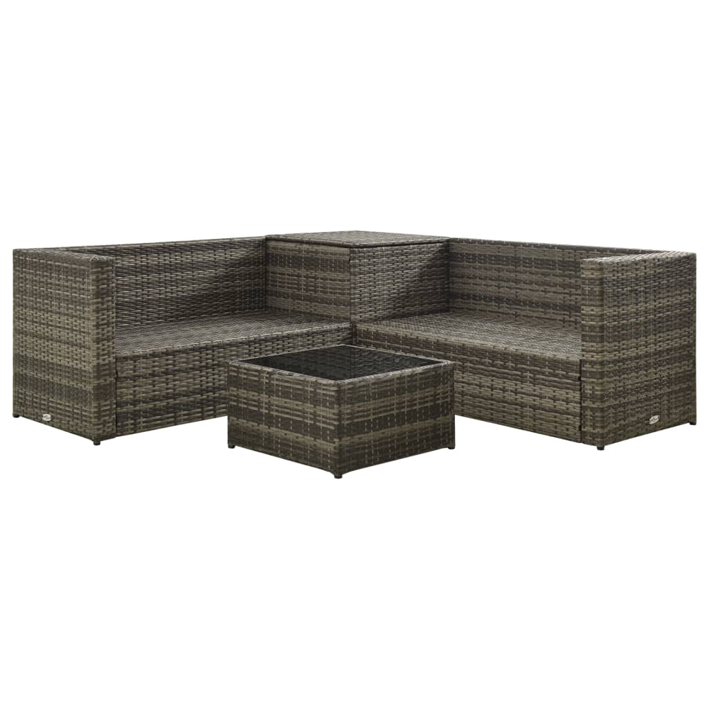 4 pcs conjunto lounge de jardim c/ almofadões vime PE cinzento