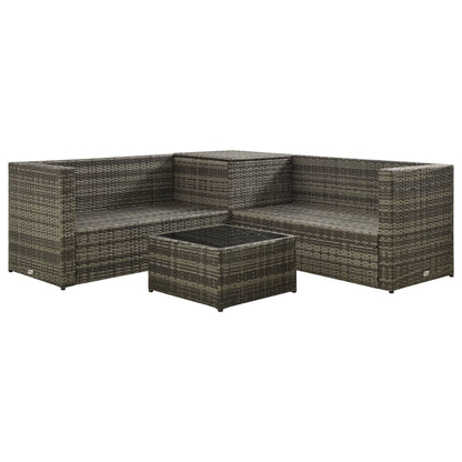 4 pcs conjunto lounge de jardim c/ almofadões vime PE cinzento