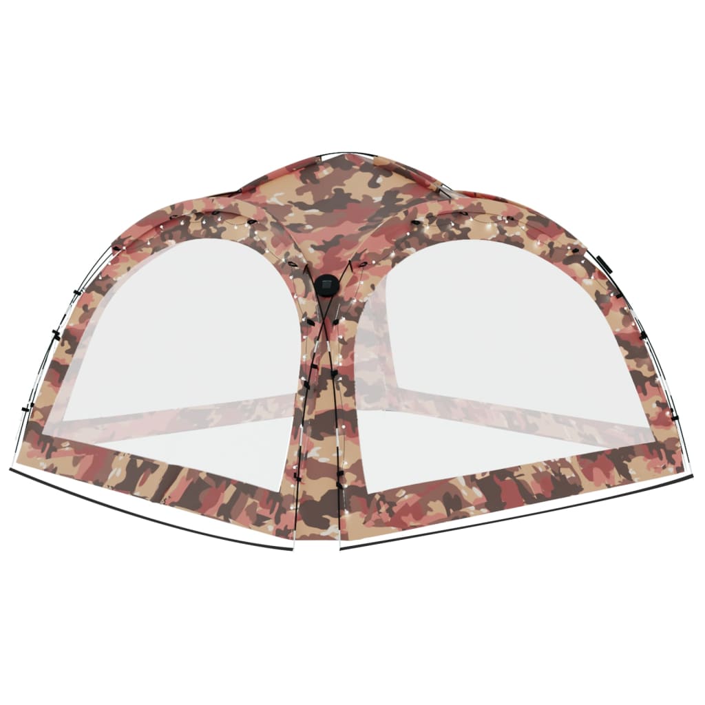 Tenda festas LED e 4 paredes laterais 3,6x3,6x2,3 m camuflagem