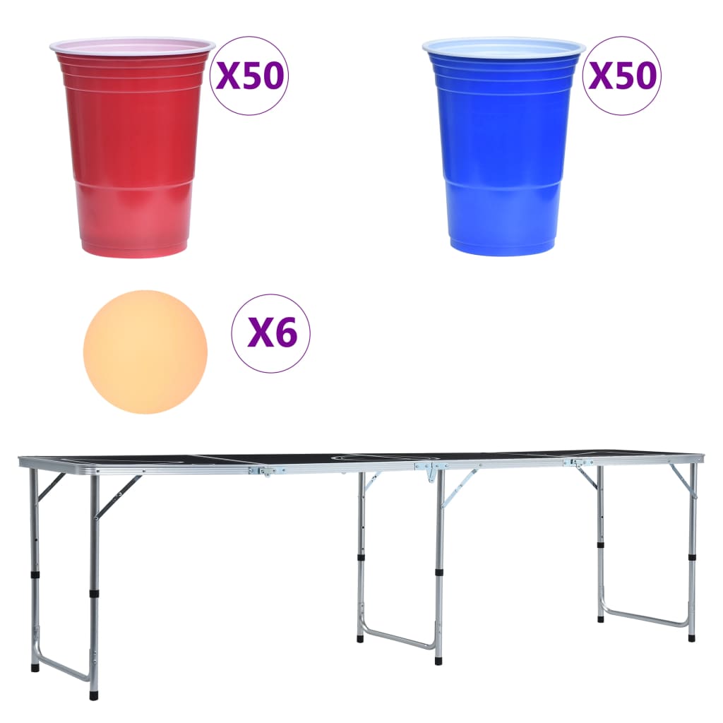 Mesa de beer pong dobrável com copos e bolas 240 cm