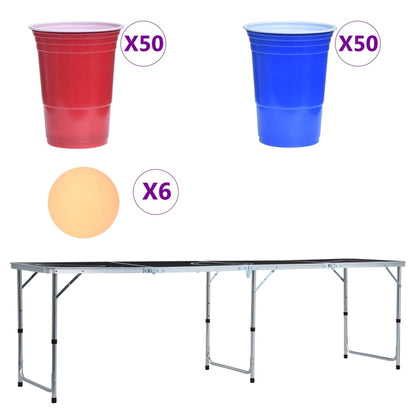 Mesa de beer pong dobrável com copos e bolas 240 cm