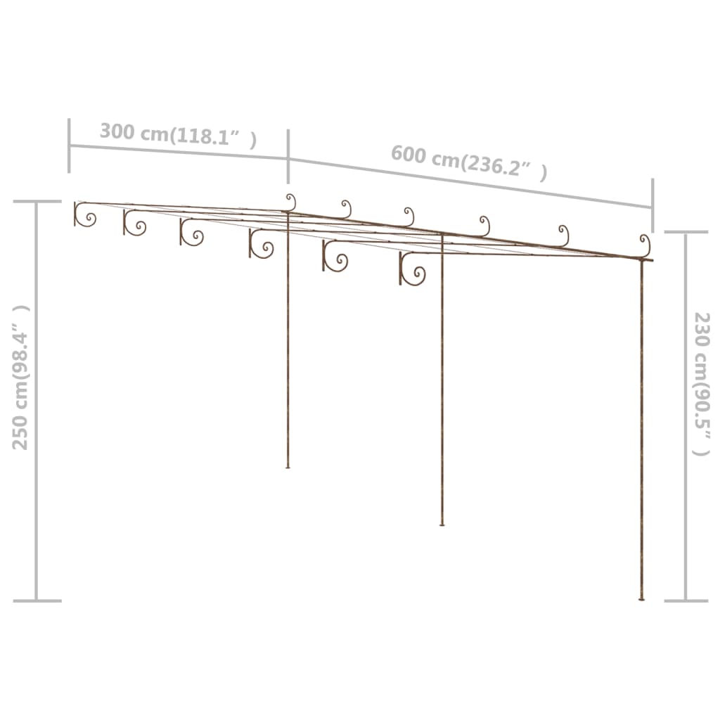 Pérgola de jardim 6x3x2,5 m ferro castanho antigo