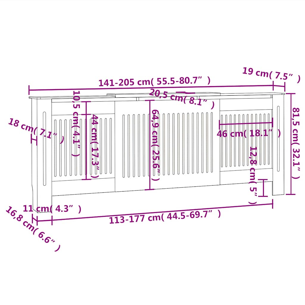 Cobertura de radiador MDF 205 cm