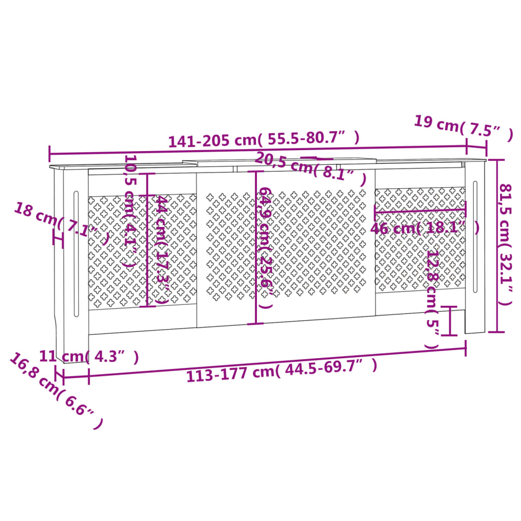 Cobertura de radiador MDF 205 cm branco