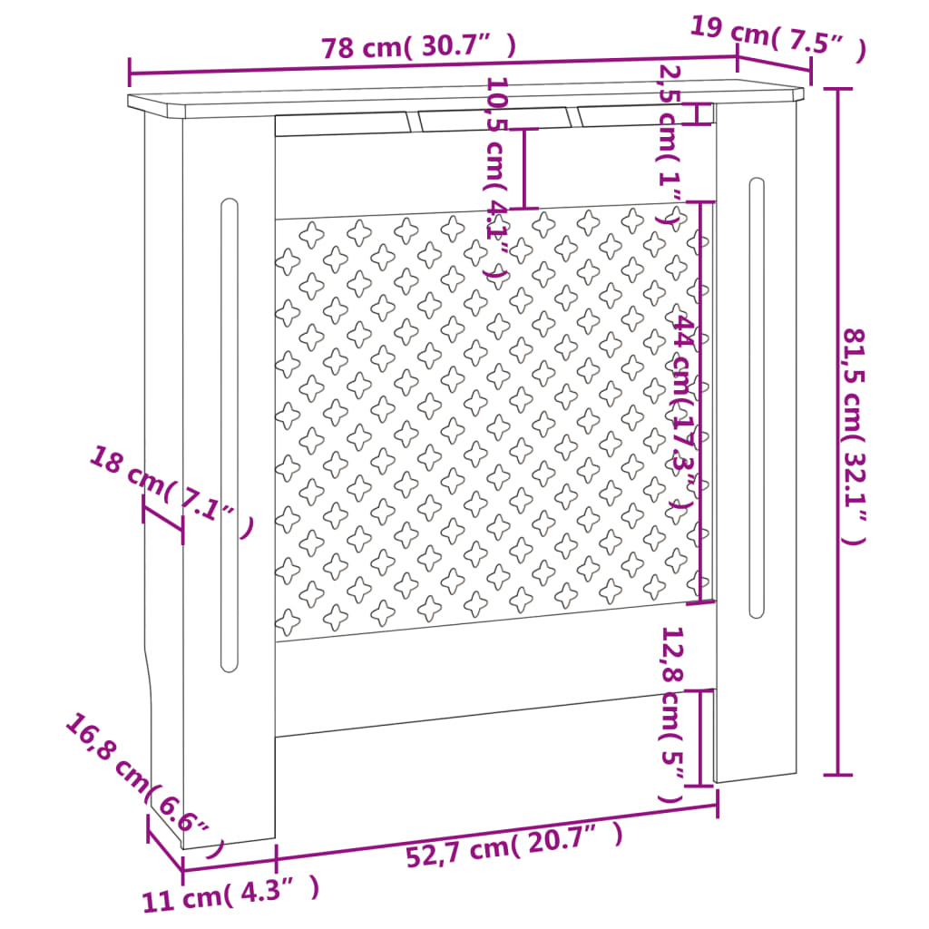 Cobertura de radiador MDF 78 cm cinzento