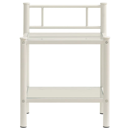 Mesa cabeceira 45x34,5x60,5cm metal branco e vidro transparente