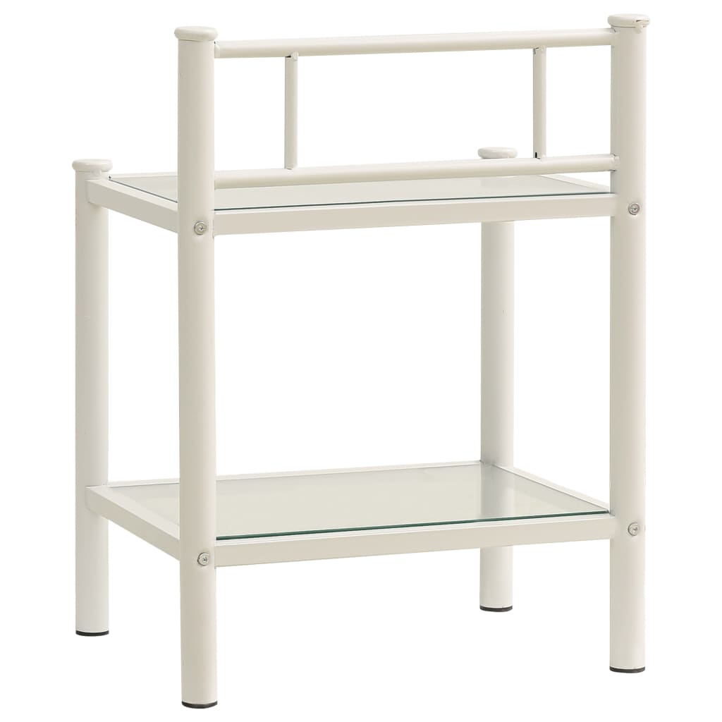 Mesa cabeceira 45x34,5x60,5cm metal branco e vidro transparente