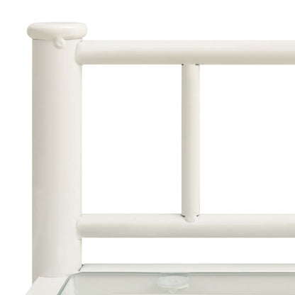 Mesa cabeceira 45x34,5x60,5cm metal branco e vidro transparente