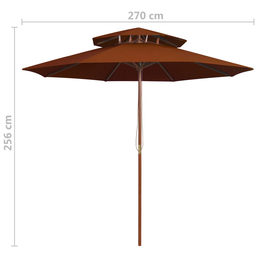 Guarda-sol c/ 2 coberturas mastro em madeira 270 cm terracota