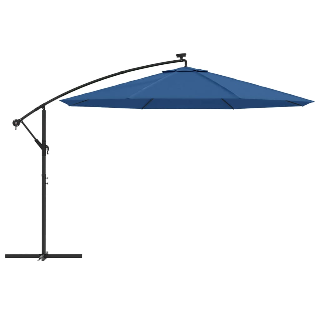 Guarda-sol cantilever c/ luzes LED 350 cm azul-ciano