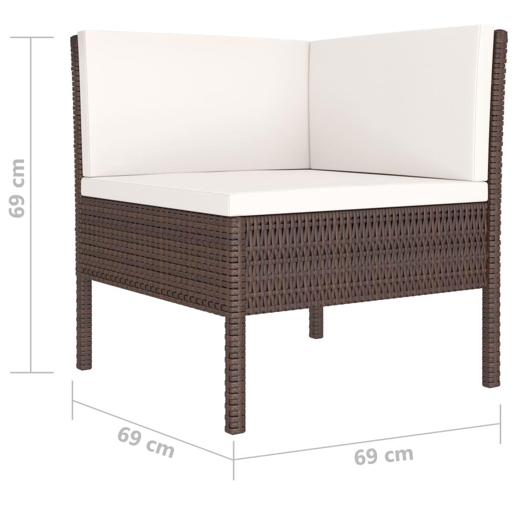 4 pcs conjunto lounge jardim c/ almofadões vime PE castanho