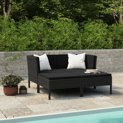 4 pcs conjunto lounge de jardim c/ almofadões vime PE preto