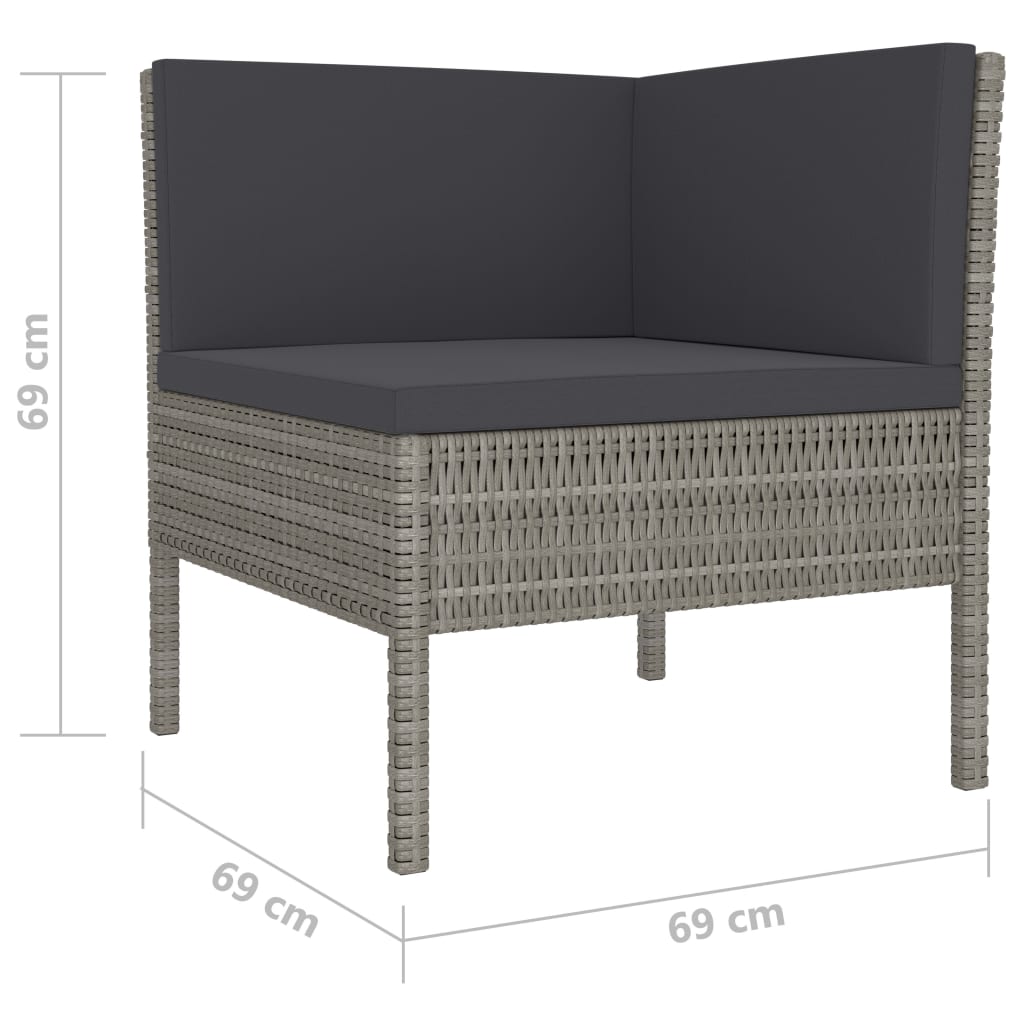 4 pcs conjunto lounge de jardim c/ almofadões vime PE cinzento