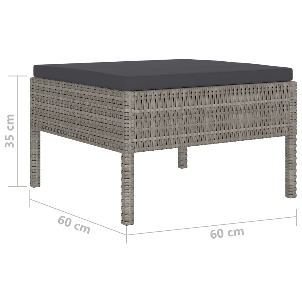 4 pcs conjunto lounge de jardim c/ almofadões vime PE cinzento