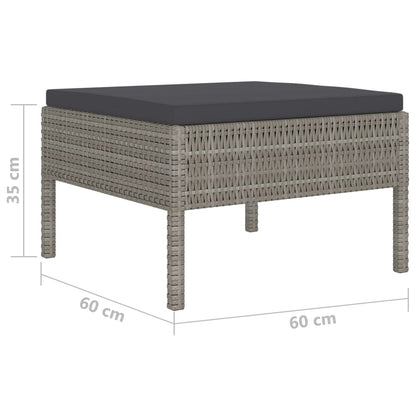 4 pcs conjunto lounge de jardim c/ almofadões vime PE cinzento