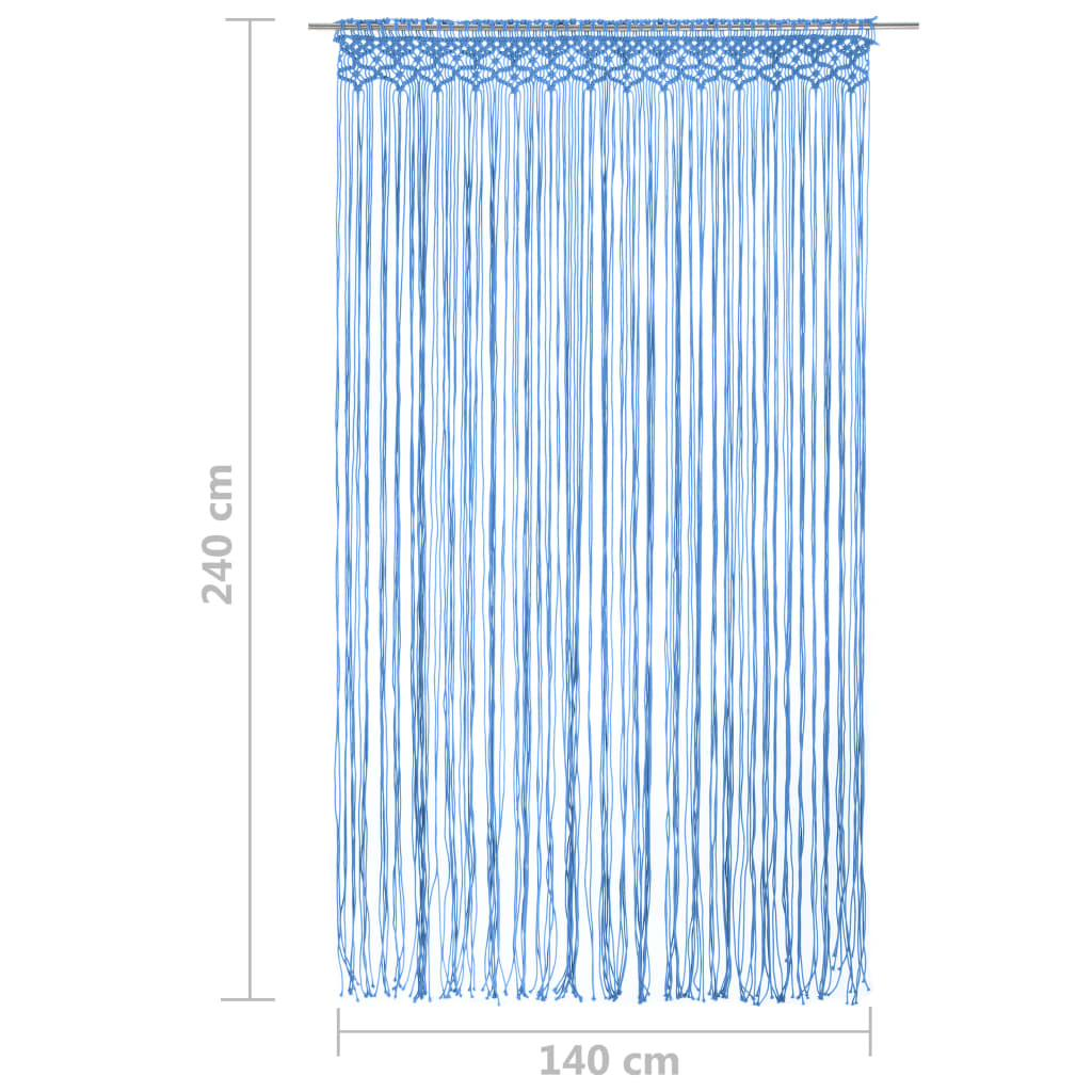 Cortina macramé 140x240 cm algodão azul