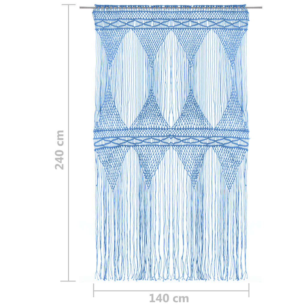 Cortina em macramé 140x240 cm algodão azul