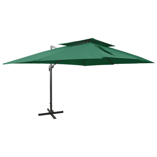 Guarda-sol cantilever com toldo duplo 400x300 cm verde