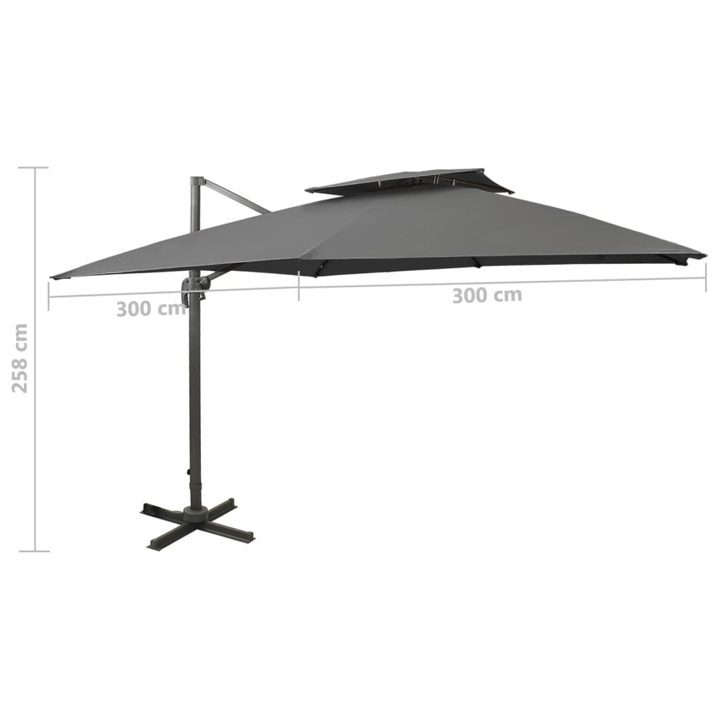 Guarda-sol cantilever com toldo duplo 300x300 cm antracite