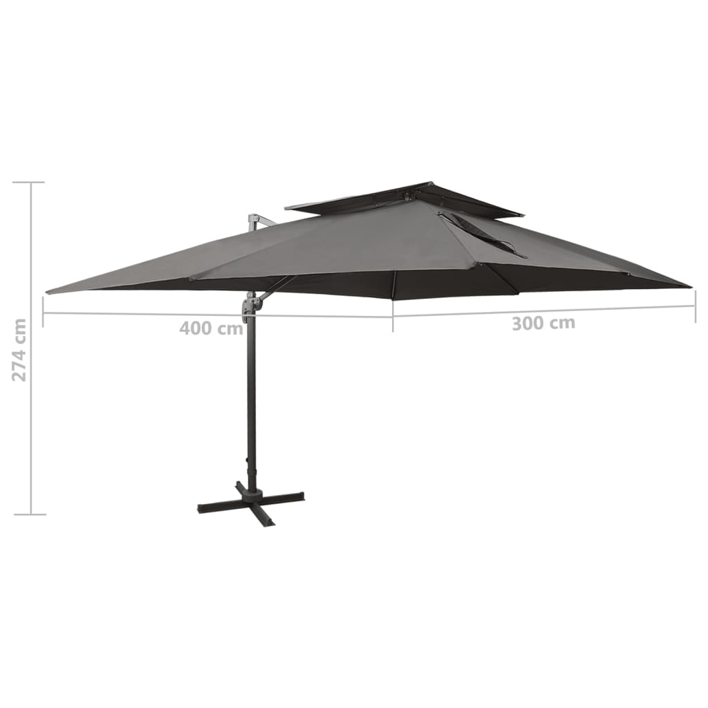 Guarda-sol de jardim cantilever toldo duplo 400x300cm antracite