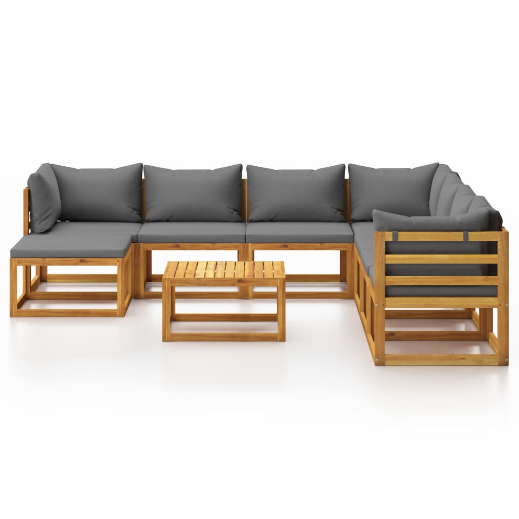 9 pcs conjunto lounge de jardim c/ almofadões acácia maciça