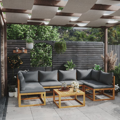 7 pcs conjunto lounge de jardim com almofadões acácia maciça