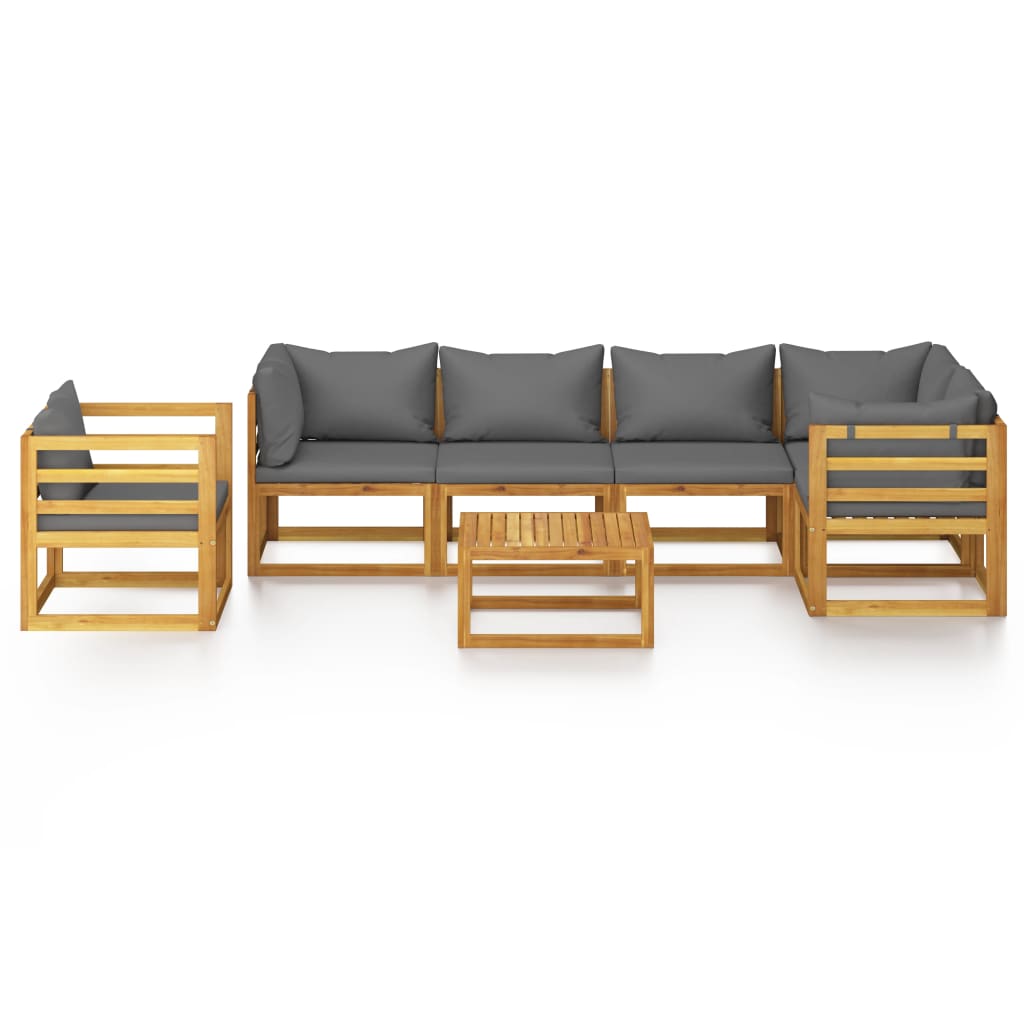 7 pcs conjunto lounge de jardim com almofadões acácia maciça