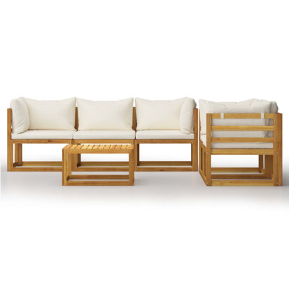 6 pcs conjunto lounge jardim c/ almofadões acácia maciça creme