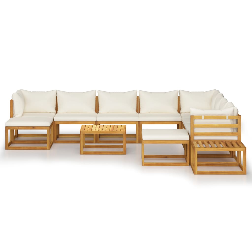 12 pcs conjunto lounge jardim c/ almofadões acácia maciça creme