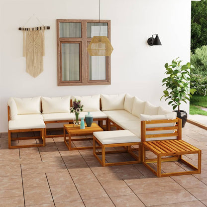 12 pcs conjunto lounge jardim c/ almofadões acácia maciça creme