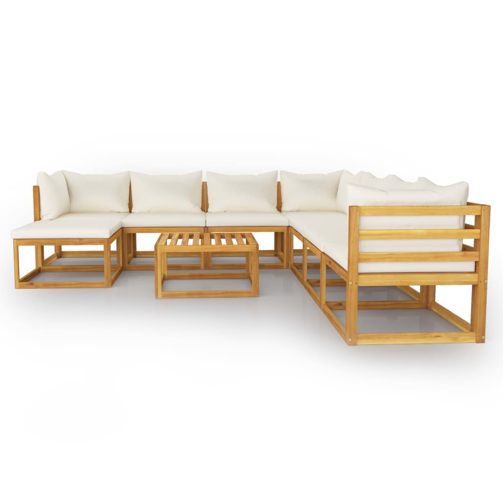 9 pcs conjunto lounge jardim c/ almofadões acácia maciça creme