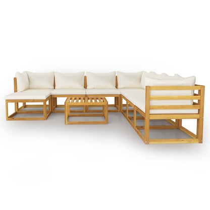 9 pcs conjunto lounge jardim c/ almofadões acácia maciça creme