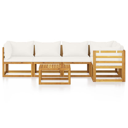 6 pcs conjunto lounge jardim c/ almofadões acácia maciça creme