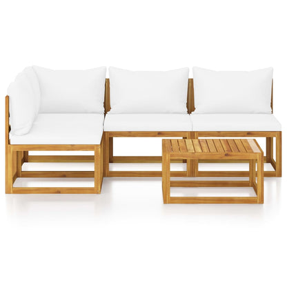 5 pcs conjunto lounge jardim c/ almofadões acácia maciça creme