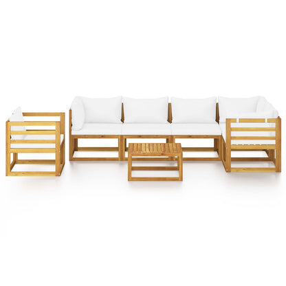 7 pcs conjunto lounge jardim c/ almofadões acácia maciça creme