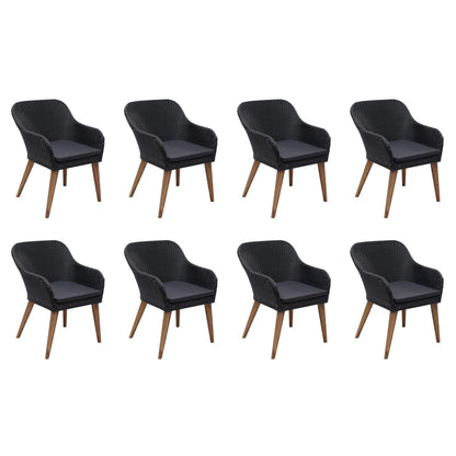 9 pcs conjunto jantar exterior com almofadões vime PE preto