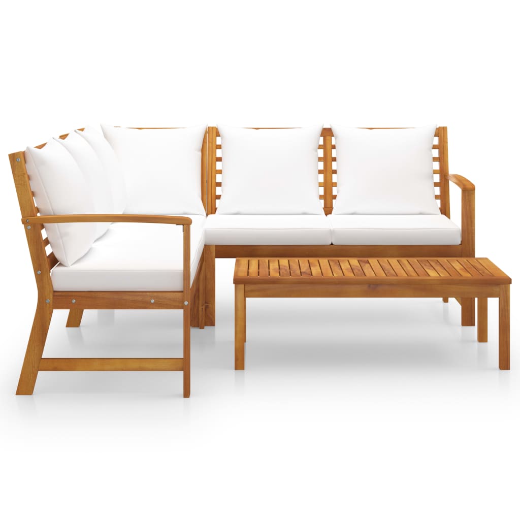 4 pcs conj. lounge jardim c/ almofadões acácia maciça cor creme