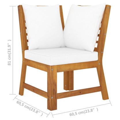 4 pcs conj. lounge jardim c/ almofadões cor creme acácia maciça